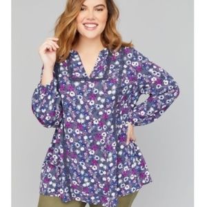 Lane Bryant Floral Knit Peasant Top Size 18/20